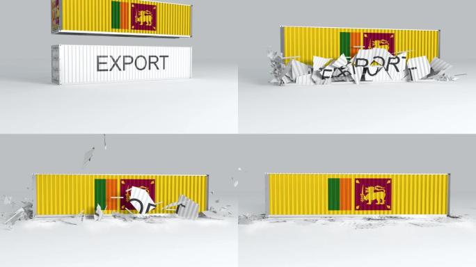 斯里兰卡集装箱的旗帜落在标有“出口”的集装箱上
