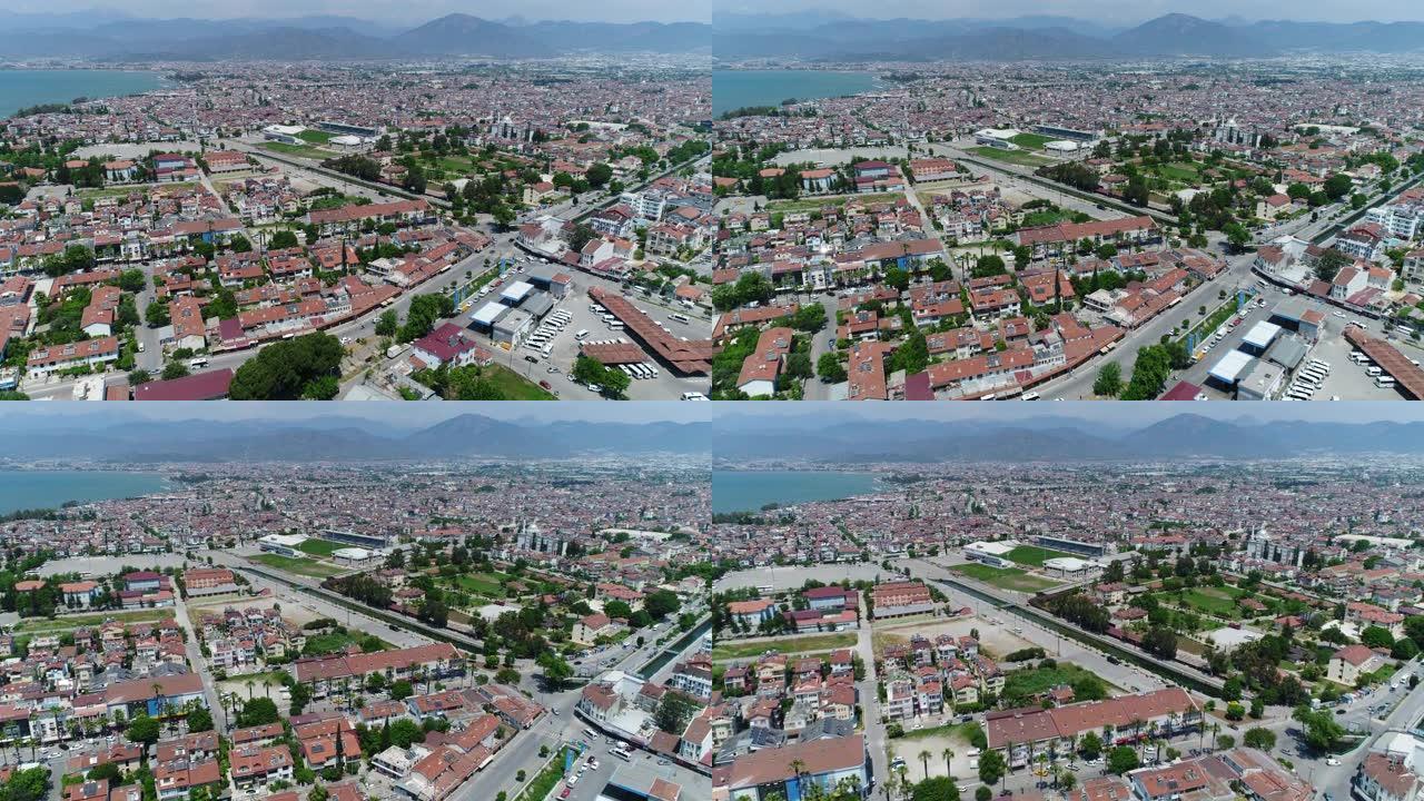 费蒂耶镇的鸟瞰图。土耳其，4K。