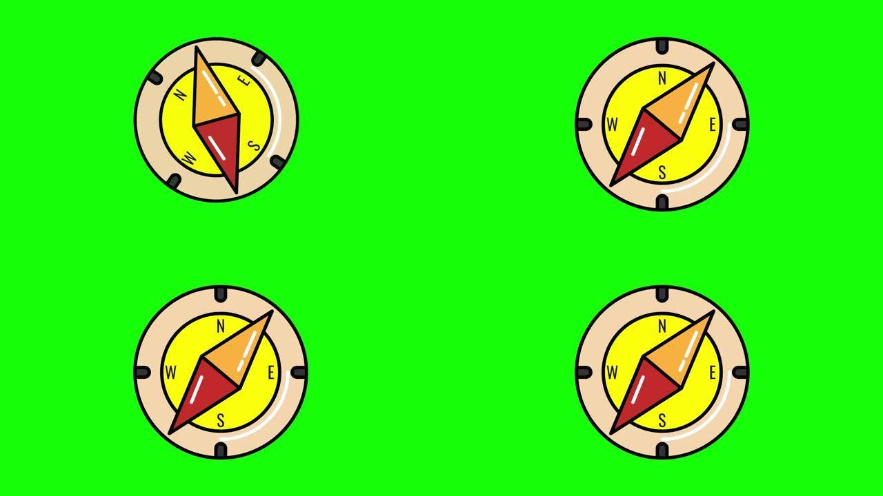 指南针运动图形。绿屏动画