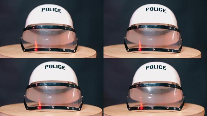 警察头盔的特写镜头。