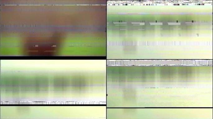 VHS故障模拟抽象数字动画旧电视。故障错误视频损坏。信号噪声。系统错误。独特的设计。信号不好。数字电