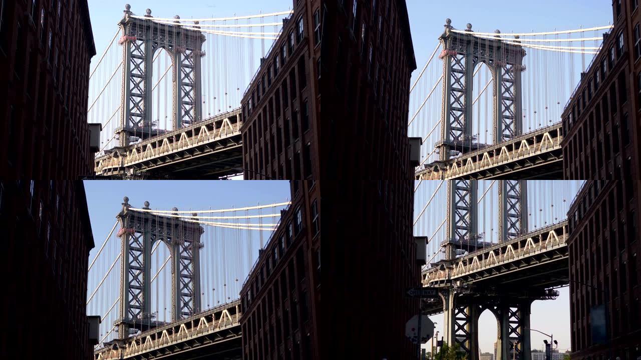 纽约小飞象布鲁克林区的曼哈顿大桥，4k慢动作60fps
