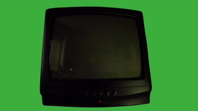 绿色背景的老式电视，复古电视上的频道变化。电视信号不良，噪声静态和水平条纹运动。黑白噪音屏幕，老式复
