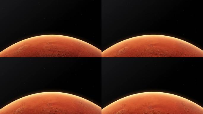红色星球火星的特写镜头正在外太空旋转，黑色背景下的恒星以4k分辨率显示