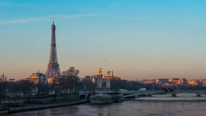4k时间流逝: 法国巴黎冬季的埃菲尔铁塔