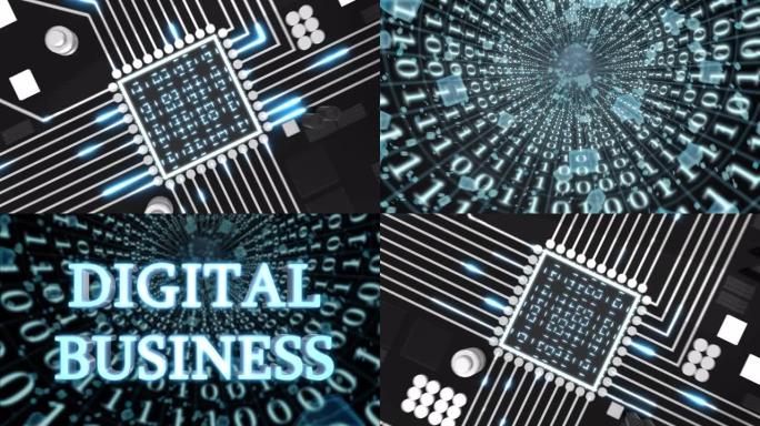 蓝色数据隧道数字商业概念环路4K