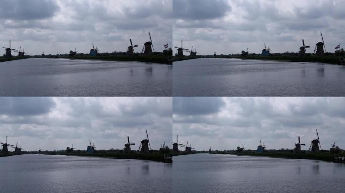 荷兰Kinderdijk的风车。乡村阳光明媚的夏日午后。荷兰，欧洲丰富多彩的户外场景。联合国教科文组