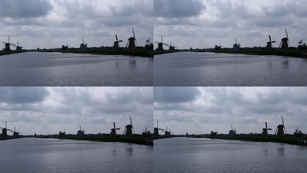荷兰Kinderdijk的风车。乡村阳光明媚的夏日午后。荷兰，欧洲丰富多彩的户外场景。联合国教科文组