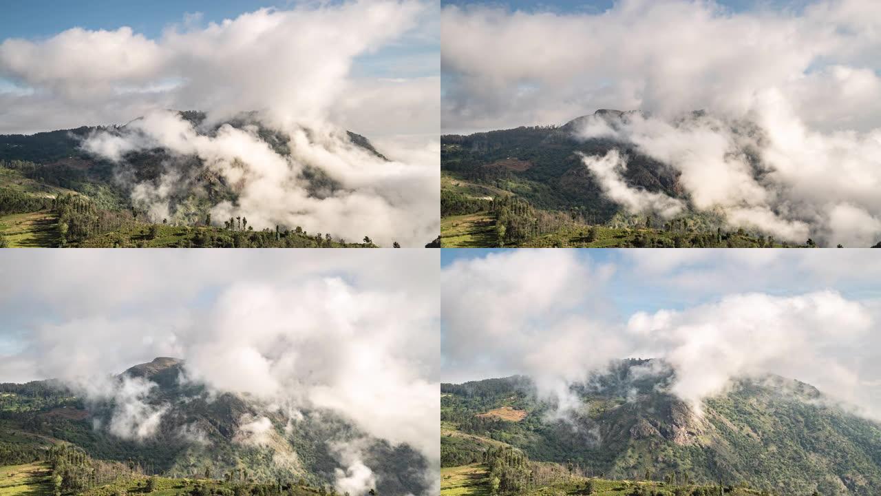 乌塔 (Ooty) 在印度的一座小山上盘旋的乌云时间流逝
