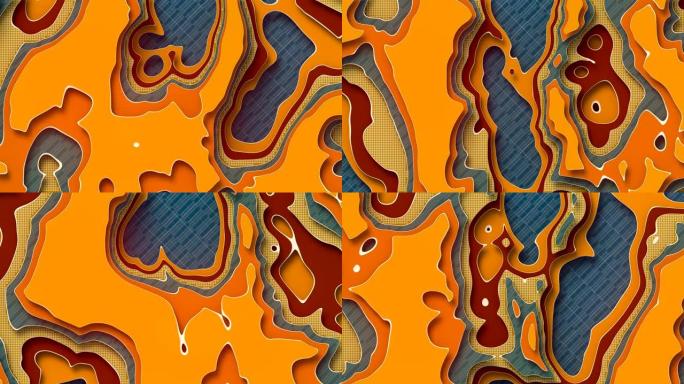 剪纸多层动画背景。网站模板的抽象橙色运动设计素材。流畅的无缝动画。3d渲染。4K，超高清分辨率