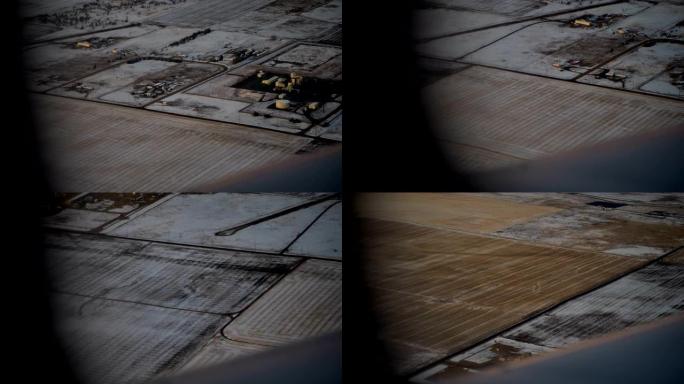 透过飞机窗户的日落: 冬季场景