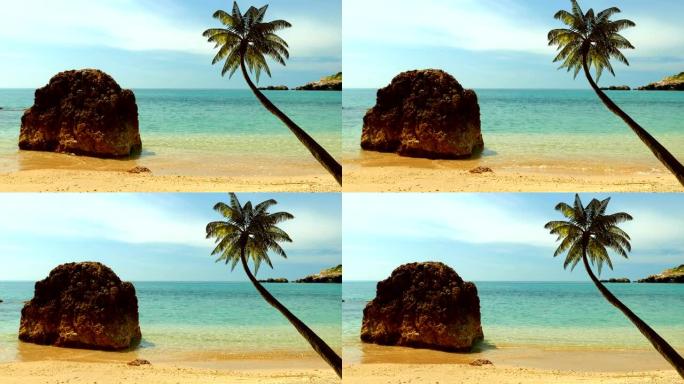 在大海的背景下，在风中摇曳的3d棕榈分支的插图