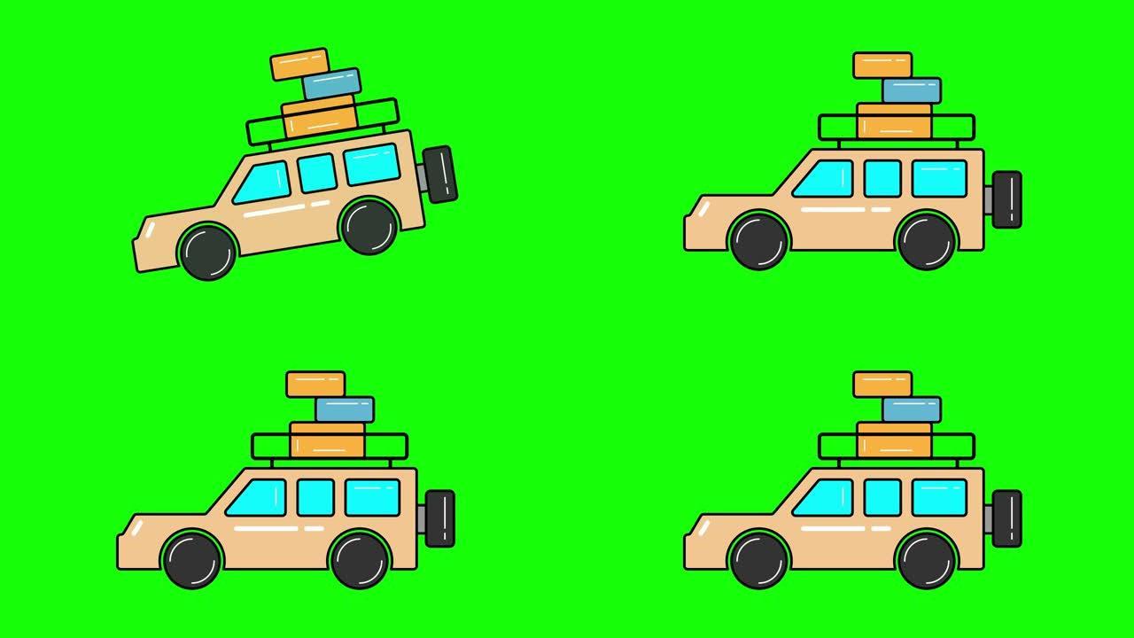 汽车运动图形。绿屏动画