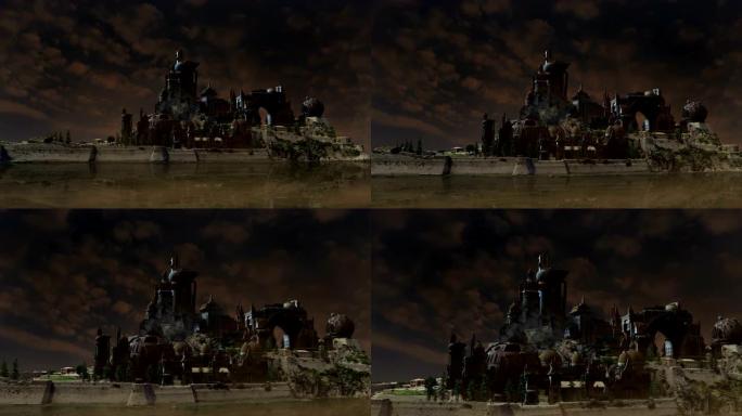 幻想概念风景黑色城堡背景视频素材场景背景