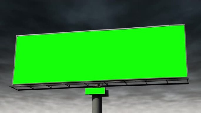 巨大的路边广告牌，色度键绿色屏幕，抵御暴风雨的黑暗天空时间流逝