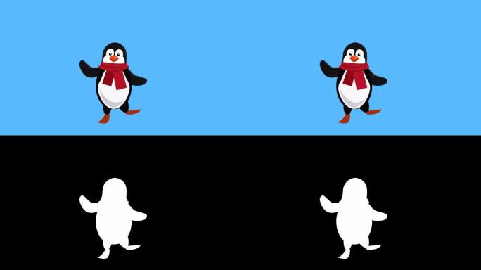 卡通小企鹅扁平圣诞人物音乐舞蹈动画包括哑光