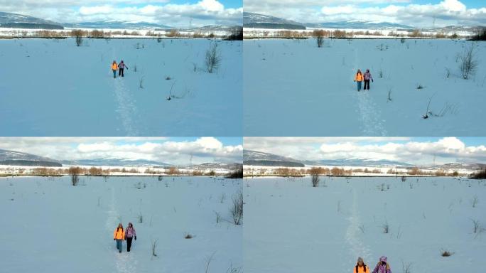 漫步雪地、冬季漫步和放松 -- 鸟瞰图