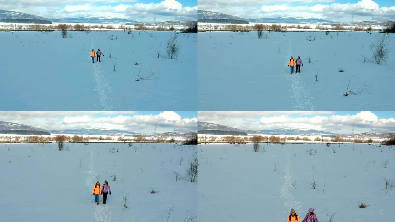 漫步雪地、冬季漫步和放松 -- 鸟瞰图