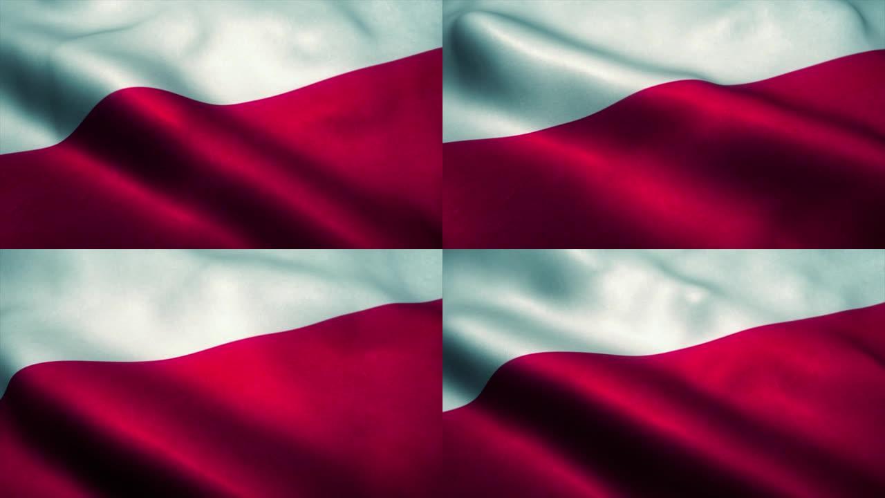 波兰国旗在风中飘扬。波兰国旗。标志波兰无缝循环动画。4K