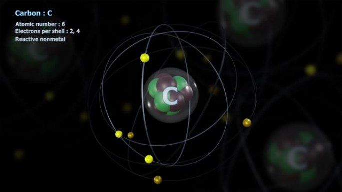 具有6个电子的碳原子与原子无限轨道旋转