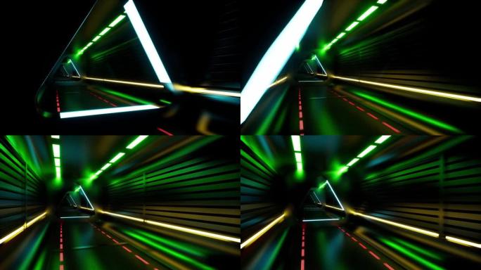 浅色背景上的霓虹灯隧道。抽象粒子背景。夜场。现代霓虹灯隧道。夜间派对。夜间派对。嘉年华派对。4k