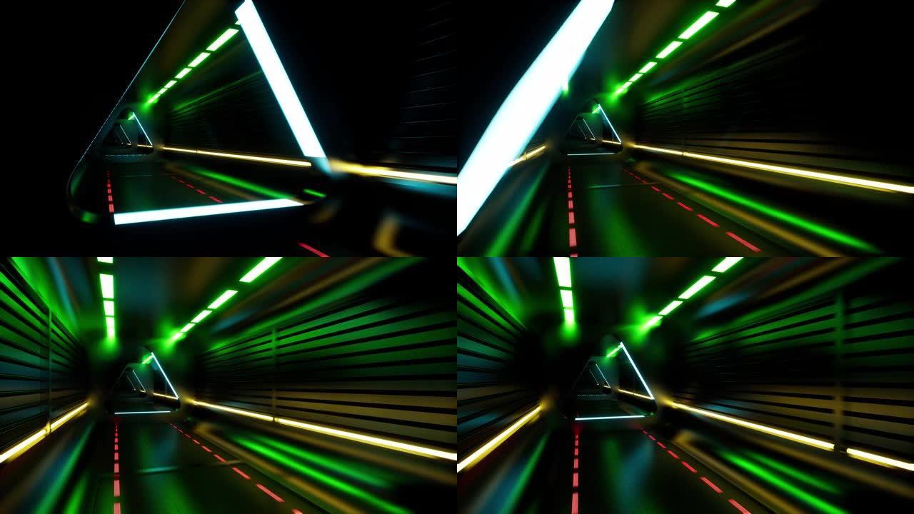 浅色背景上的霓虹灯隧道。抽象粒子背景。夜场。现代霓虹灯隧道。夜间派对。夜间派对。嘉年华派对。4k