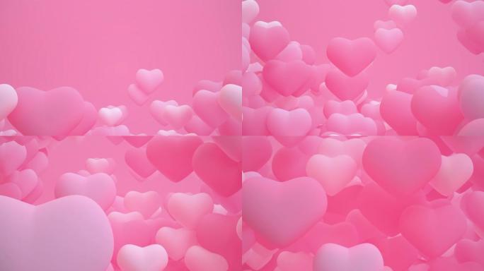 运动设计抽象3d粉色心形几何形状循环动画背景，情人节，4k UHD。