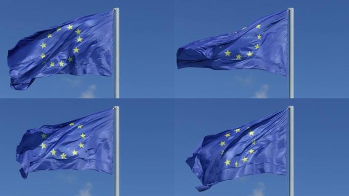 天空中飘扬着欧盟旗帜，视频