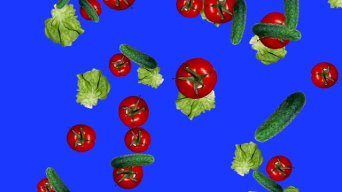 蔬菜掉落动画色度关键元素循环，西红柿，沙拉和胡椒