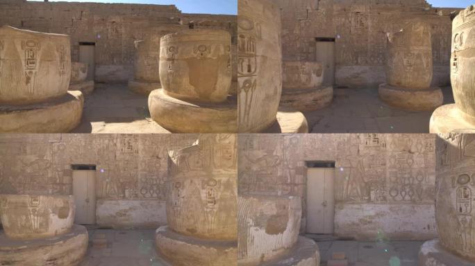 梅迪内·哈布神庙。埃及，卢克索。Medinet Habu的Ramesses III太平间庙宇是埃及卢