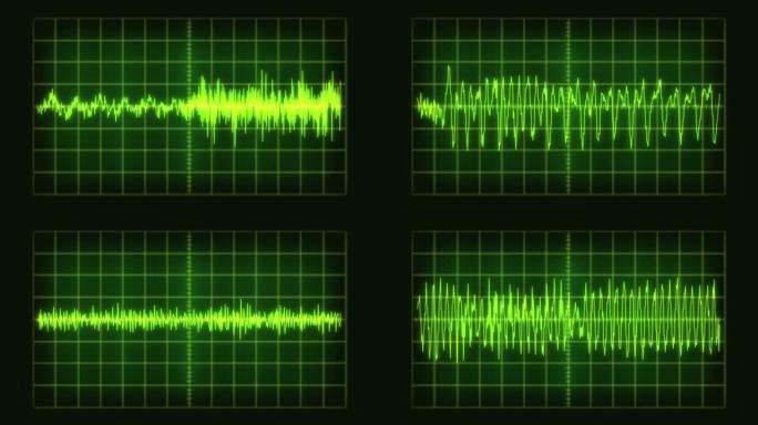 发光的复古CRT示波器上显示的音频波形