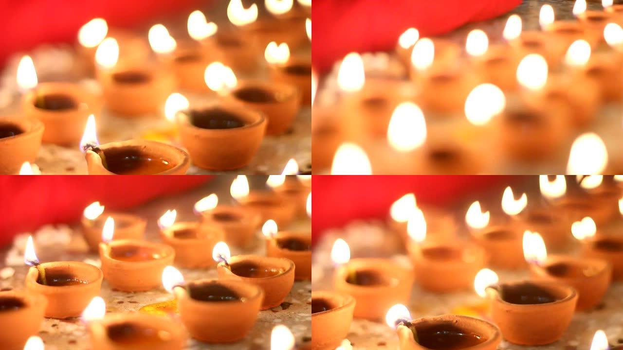 晚上美丽的油蜡烛，印度传统活动