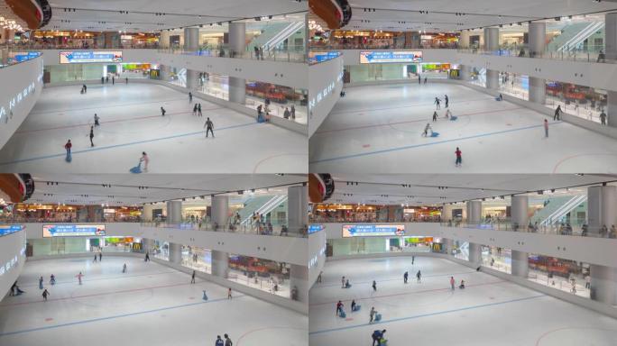 长沙市市中心著名商场溜冰场顶部全景延时4k中国