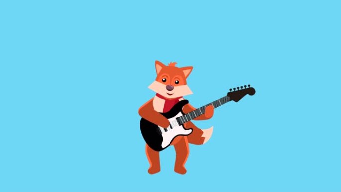 卡通小狐狸平圣诞角色玩电吉他动画包括哑光