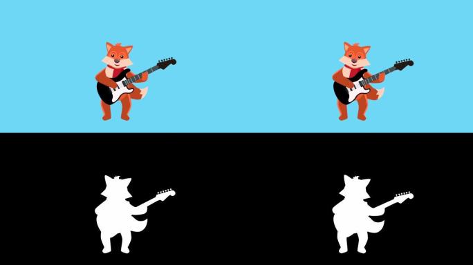 卡通小狐狸平圣诞角色玩电吉他动画包括哑光