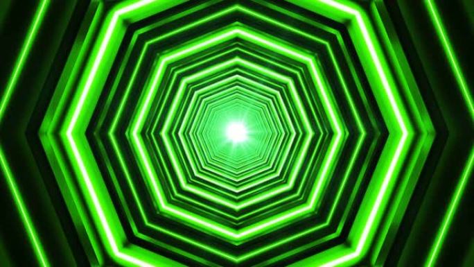 绿色霓虹八角形环4k动画走廊