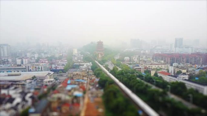 武汉市日间贫民区黄鹤寺交通道路空中全景4k倾斜移位中国
