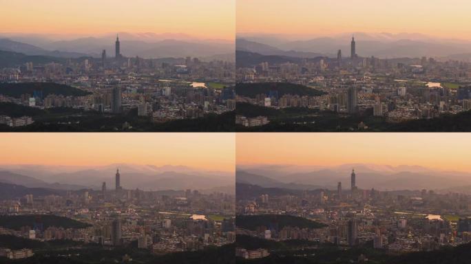 日落时分台北城市鸟瞰图的时间流逝