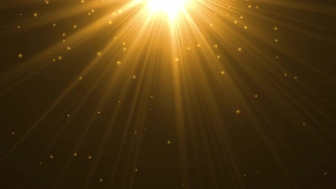 4k金色天堂灯从上面柔和的光学镜头耀斑闪亮的动画艺术背景动画。运动图形自然照明与闪烁的星星效果丰富多