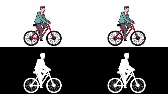 线性风格平棒图象形图彩色商人角色自行车骑手骑自行车动画Luma哑光