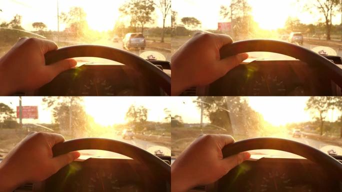 日落时驾驶卡车驾车开车黄昏