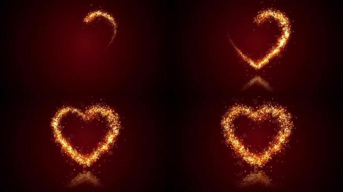 情人节节日和奢华的心3D动画，明亮的粒子