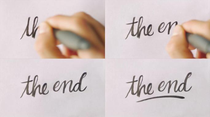 手工绘制单词the END并在白纸上下划线