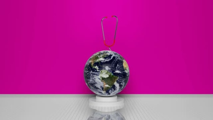粉红色背景上的循环健康行星地球概念