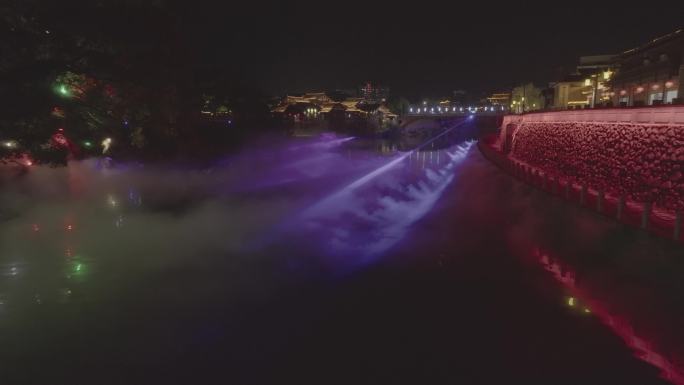 高清晰航拍长汀汀州古城济川门夜景4K02