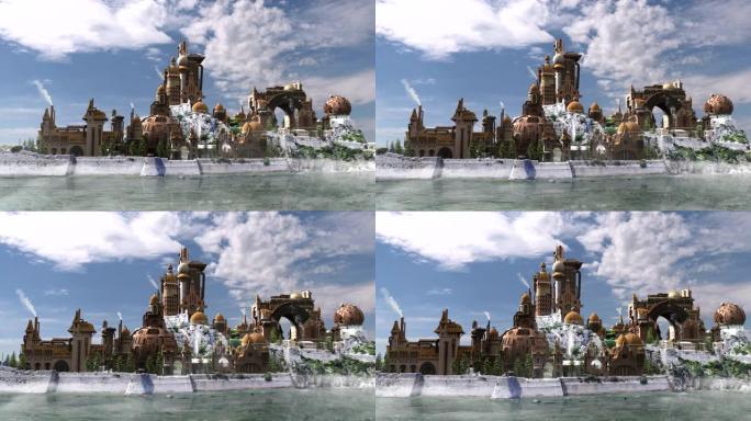 幻想概念风景梦幻城堡奇幻城堡岛屿古堡
