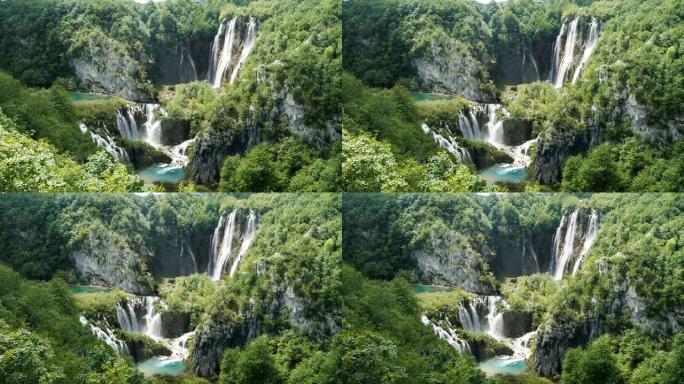 克罗地亚十六湖的veliki巴掌瀑布的慢动作高视图