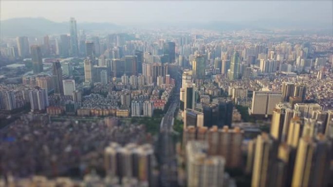 广州日落时间市区贫民区交通空中全景倾斜移动4k中国