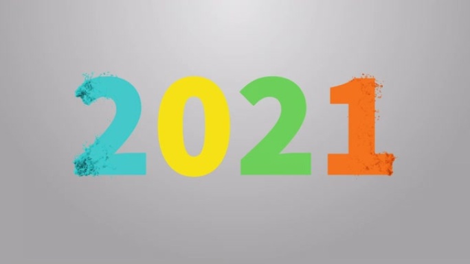 2021 3D动画与粒子丰富多彩和缩小。新年快乐2021概念。庆祝和聚会