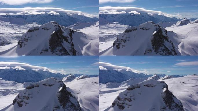 冰雪覆盖的大地块和勃朗峰的空中拍摄